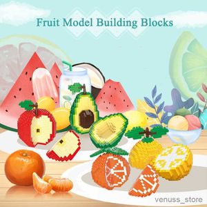 Blocks Fruit Mini Building Bloks Apple Orange Awokado Model cytryny miniaturowy montaż cząstek dekoracja dziecięcego prezent zabawek R230629