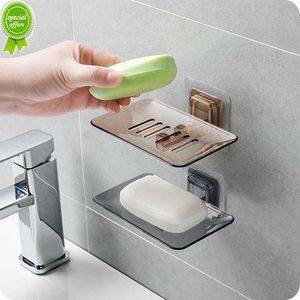 New Soap Rack No Drilling Wall Mounted Double Layer Soap Holder Soap Sponge Dish Bathroom Accessories Soap Dishes Self Adhesive