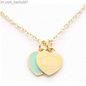 Pendant Necklaces Pendant Neckalce Hot Design New Brand Heart Love Necklace For Women Stainless Steel Accessories Zircon Green Pink Women Jewelry Gift T1M3 Z230629