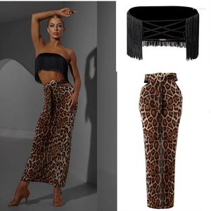 Stage Wear Latin Dress Black Sexy Leopard Skirt Top Competition Salsa Samba Rumba 2359