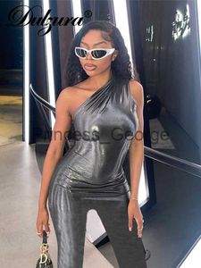 Party Dresses Dulzura Pu Faux Leather Y2K Clothes One Shoulder Sleeveless Backless Bodycon Skinny Jumpsuit For Women Club Streetwear Romper x0629