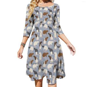 Vestidos casuais Rats Pattern Sexy Woman's Sling Dress sem mangas com decote em V Moda de verão Rat Roedor Roedores Animal de estimação fofo