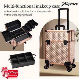 Makeup Train Cases Travel Professional resväska med hjul utgör vagnsbox kosmetisk fodral portfölj för nagel manikyr frisörsalong 230628