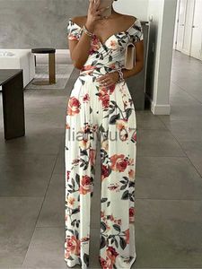 Женские комбинезоны Rompers Summer Jumpsuit Women 2022 High Waist Short Sleeve Long Jumpsuit Women Fashion Oversize Plants Print Vneck Wide Leg Jumpsuit J230629