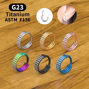 Navel Bell -knappringar 1ps G23 Threerow Zircon Highquality Highsment Ring Septum Nostril Ear Hole Perforated Jewely 230628