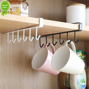 New Iron 6 Hooks Storage Shelf Wardrobe Cabinet Metal Under Shelves Mug Cup Hanger Bathroom Kitchen Organizer Hanging Rack Holder