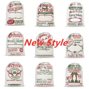 Stock Santa Sack Bags Christmas Decoration Linen Drawstring Cloth Bag Gift Pouch 12 styles Wholesale FY5995