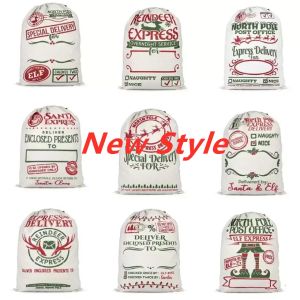 Stock Santa Sack Väskor Juldekoration Linne dragskan Tygpåse Presentpåse 12 Styles Wholesale FY5995