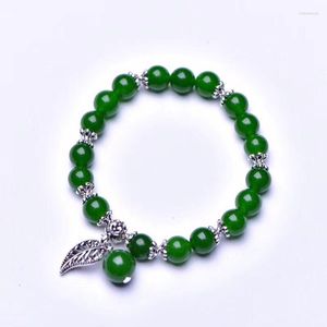 Strand JoursNeige Bracciale in cristallo verde con perline 8mm Ciondolo portamonete in foglia d'argento tibetano fortunato per gioielli freschi da donna