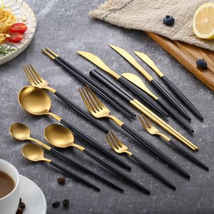 Dinnerware Sets Matte Black Gold 1810 Stainless Steel Cutlery Tableware Knife Coffee Spoon Salad Fork Chopsticks Flatware Set Dishwasher Safe 230628