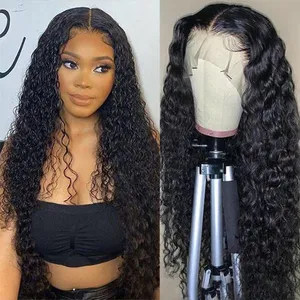 Deep Wave Wig Closure Lace Front perucas de cabelo humano pré arrancadas sem cola Deep Wave Frontal peruca Remy cabelo brasileiro