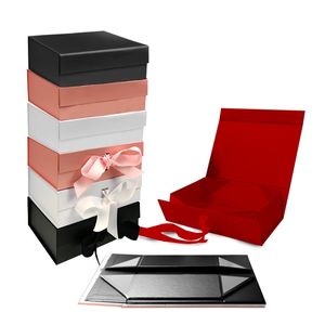 31x22x10cm Magnet Flip Black Folding Box Premium Storage Box Birthday Present Kartong Presentlåda Logotyp Anpassad tryck Partihandel