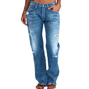 Jeans feminino elástico 2023 tendência azul cintura alta rasgado moda casual streetwear denim lápis