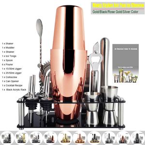 Bar Tools 1-14 Pcsset 600ml 750ml Stainless Steel Cocktail Shaker Mixer Drink Bartender Browser Kit Bars Set Tools With Wine Rack Stand 230628