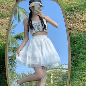 Saias Moda Tule Branco Mini Saia Para Mulheres Menina Japonês Fairycore Princesa Preppy Roupas de Verão Festa Aniversário Roupas de Praia
