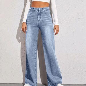 Calças femininas adolescentes meninas jeans cintura alta calças jeans perna larga roupas jeans azul jeans qualidade vintage fino cintura reta