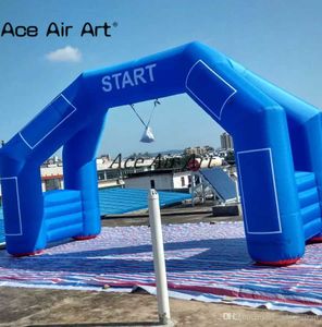 12 meters wide Free Air Blower Angle Blue Inflatable Finish Line Arch with 4 Legs and REMOVABLE banner for racing and advertising