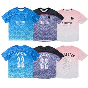 Camisa de futebol Trapstar Designer Mens Shirt Mesh manga curta azul No.22 Sportswear T-shirt Leisure Trend Moda de rua 6x2d