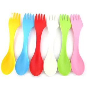 Flatvaruuppsättningar 3 i 1 Spoon Fork Cutter Travel Cam Vandring Picknickredskap Plastiska sporkkombination Combo Travel Gadget Cutsly Table Seary XB1 DH2PW