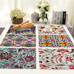 Bord servett färgglad etnisk mönster liv 4 stycken set kök mattor bomullslinne blommor dekorativa placemats