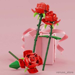 Blocos criativos buquê de rosas bloco de construção modelo menina presente dia dos namorados flor romântica planta decoração para casa brinquedo montado r230629