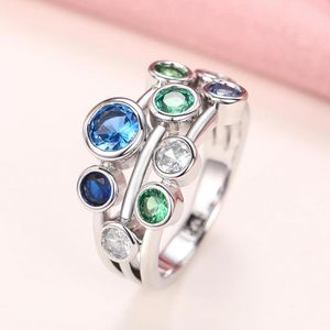 Cluster Rings Dazzling Fashion 925 Sterling Silver Engagement Ring Women Sparkling Metal Inlaid Zircon BOHO Party Anniversary Jewelry