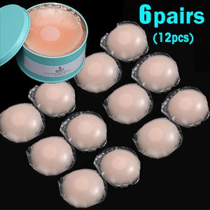 Bröstplattan 12 st med Box Silicone Nipple Cover Återanvändbara kvinnor Kronblad Lyft osynliga BRA Pasties Adhesive Pads Sticker Patch 230628