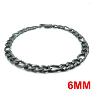 Link Armbänder Trendy Figaro Kette Männer Bnagle Klassische Edelstahl 6mm Breite Glanz Schwarz Für Frauen Schmuck Geschenk