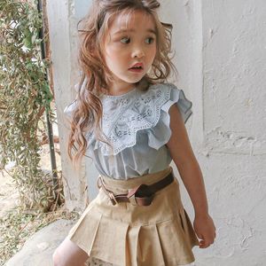 Aile Eşleştirme Kıyafetler Çocuk Giyim Kız Yaz Tatlı Dantel Pamuk Gömlek Üst Bluz Elbise Kore Tarzı Kolsuz 230628