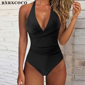 Swim wear RXRXCOCO Swimsuit Woman 2023 One Piece Swimsuit Swimwear For Women Solid Push Up Womens Bathing Suit Beachwear Fa Bodysuit HKD230628