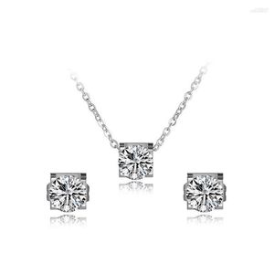 Necklace Earrings Set Classic Rose Gold Shiny Cubic Zirconia Necklaces For Women Stainless Steel Wedding Bridal Sets Jewelry