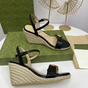 Sapatos alpargatas plataforma de couro feminino designer sandália de salto em forma de cunha sandália de tornozelo ajustável sandálias de salto alto 12