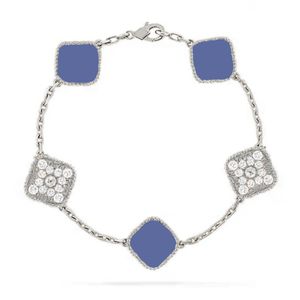 Bracciale trifoglio bracciale di lusso designer per donna gioielli mossanite oro 18 carati piatto argento agata diamante bracciali a quattro foglie donna uomo regalo di nozze - catena d'argento