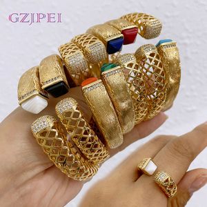 Bangle Dubai Cuff Gold Color Armband Ring for Women Luxury Zircon Jewelry Bride Wedding Party Gift Utsökta tillbehör 230627