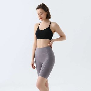 Yoga Tight Fit Hip Lift Fiess Pocket Pantaloni sportivi ad alta resistenza Lulu Pantaloni da yoga a cinque punti Pantaloni da ciclismo nudi per le donne