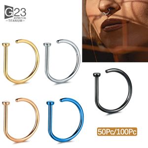 Göbek Bell Düğme Yüzükler 50Pc100Pc G23 Burun Halkası Dşekilli Sahte Piercing Helix Saplama Küpe Hoop Septum Burun Deliği Vücut Takısı 230628