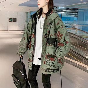 Damenjacken 2023 Frühling Herbst Frauen Oversize Lose Jacke Mantel Weibliche Mode Camouflage Gedruckt Lange Streetwear