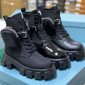 Homens Rois Nylon Pano Combat Boots Top Monolith Leather Ankle Martin Boot com Pouch Battle Shoes Sola de Borracha Sapato Plataforma Tamanho Grande NO43