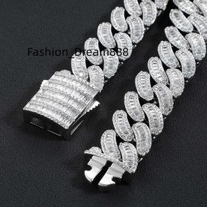 Custom 16mm Vvs Moissanite Iced Out Diamond Chain Necklace Arc 925 Sterling Silver Baguette Cuban