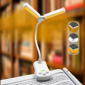 Lampade da tavolo Lampada da lettura Dimmerabile Ricaricabile Allungabile Doppia testa Illuminazione senza sfarfallio Tipo-C 14LED Lampada da libro ambra Forniture per la casa