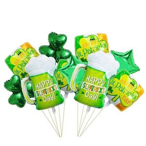 Andra evenemangsfestleveranser 5st/set St. Patricks Day Balloon Decoration Green Shamrock Clovers Irish Festival Beer Glass Aluminium DHVHA