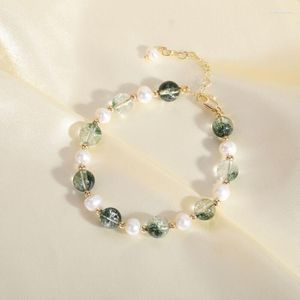 Strand stile semplice perle d'acqua dolce naturali braccialetti di perline di cristallo fantasma verde per le donne gioielli di moda fortunati femminili YBR298