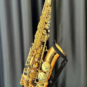 Professional AW02 Alto Saxophone Eb Lacquered Gold Brass One to One Engraved Pattern Jazz Instrument with Accessories