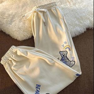 Calça Feminina Casual Feminina Hip Hop Calça de Moletom Larga Estampa de Desenho Animado Bonita Solta Gravata Coreana Pés Calças Esportivas Streetwear