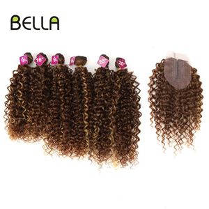 Lace Wigs Hair Bulks Bella Afro Kinky Curly Synthetic 6 Bundles With 1Clre 7pcsLot Ombre Color 1620 inch 230629