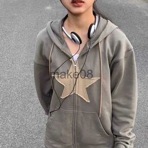 Moletons Masculinos Moletons Hip Hop Zip Up Moletom Vintage Star Patch Algodão Moletom Solto Jaqueta Harajuku Gótico Manga Longa Moletom Feminino Y2k Vestir J230629