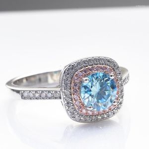 Cluster Rings 1CT Royal Blue Pink Color Moissanite Ring Sterling Silver 925 Women Pass Diamond Test Female Dating Party Jewerly Gift