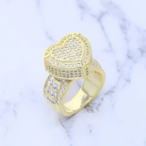 Großer bling Liebesherz-Ring, hochwertige Mode, gepflastert, voller Cz-Stein, Gold-Silber-Farbe, bester Party-Geschenk-Schmuck