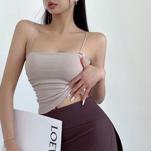 Kvinnors tankar Thin Girl Womengaga Spicy Shoulder Strap Slim Solid Color Chest Cushion Elastic Tank Bralette Crop Top for Women Workout x8ms