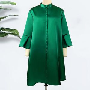 Dress Women Loose Dress Three Quarter Sleeves Oversized Yellow Green Pink Casual Fashion Ladies Classy Summer Autumn Robes Gowns 2023